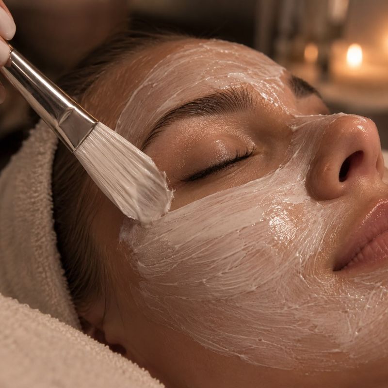 Application d’un masque lors d’un soin du visage
